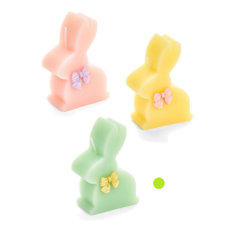 Candela coniglio di Pasqua verde con fiocco, perfetta per le tue decorazioni di Pasqua